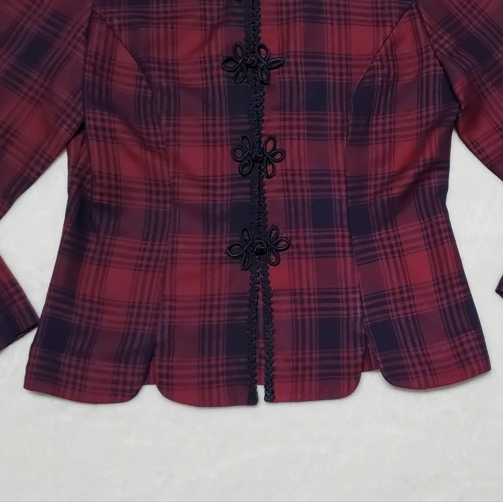 VINTAGE 80s Jessica Howard Wine Red Buffalo Plaid Ribbed Pants Mockneck Top Set
